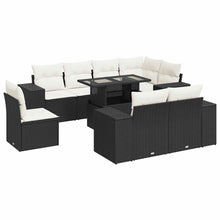 9-delige Loungeset met kussens poly rattan zwart
