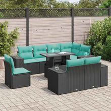 9-delige Loungeset met kussens poly rattan acacia zwart