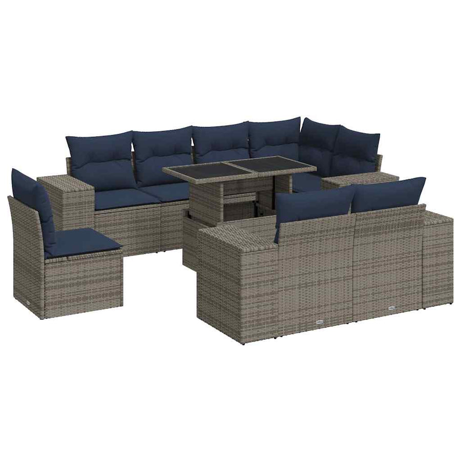 16-delige Loungeset met kussens poly rattan acacia grijs