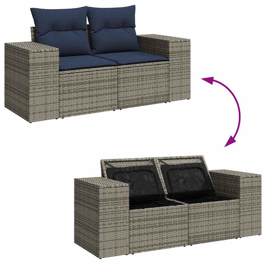 16-delige Loungeset met kussens poly rattan acacia grijs