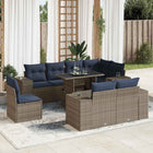 9-piece Lounge Set with cushions poly rattan acacia grey