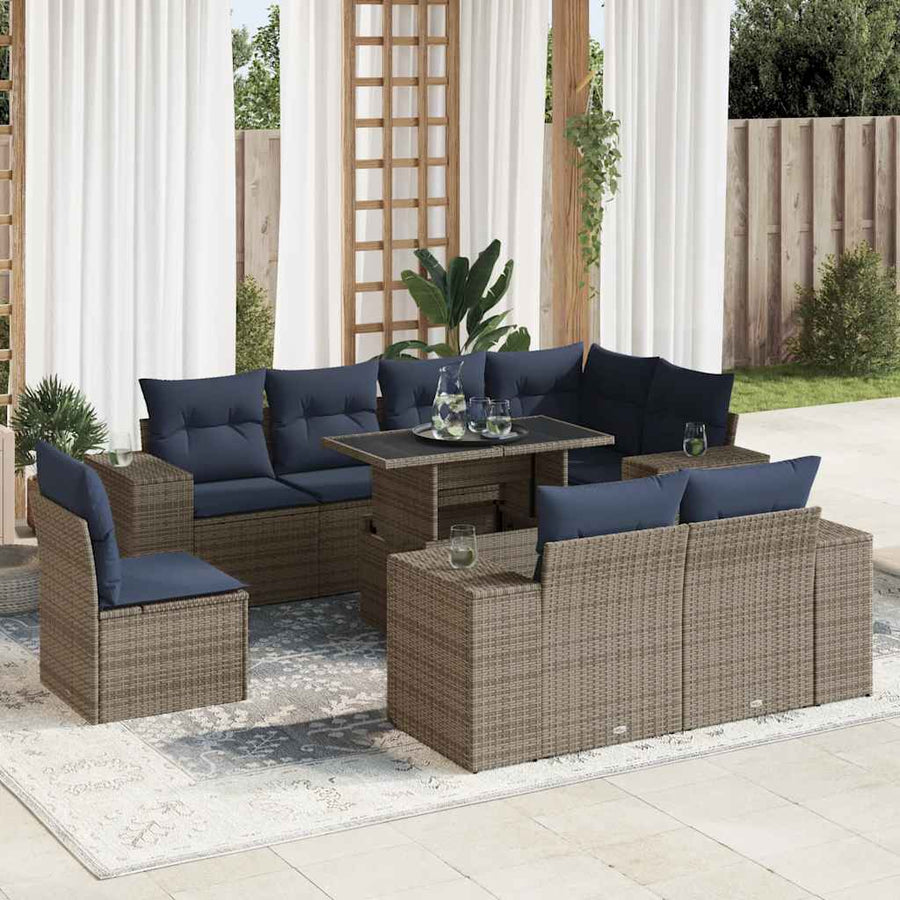 16-delige Loungeset met kussens poly rattan acacia grijs