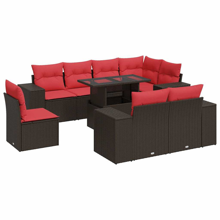 9-delige Loungeset met kussens poly rattan acacia bruin