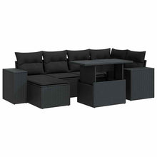 7-delige Loungeset met kussens poly rattan zwart