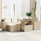 7-delige Loungeset met kussens poly rattan beige