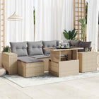 7-delige Loungeset met kussens poly rattan beige