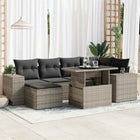 7-delige Loungeset met kussens poly rattan grijs