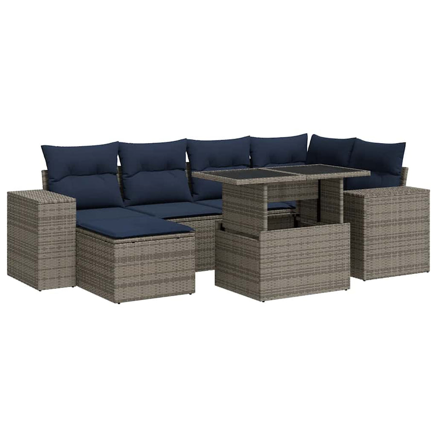 9-delige Loungeset met kussens poly rattan acacia grijs