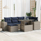 9-Piece Lounge Set with Cushions Poly Rattan Acacia Grey