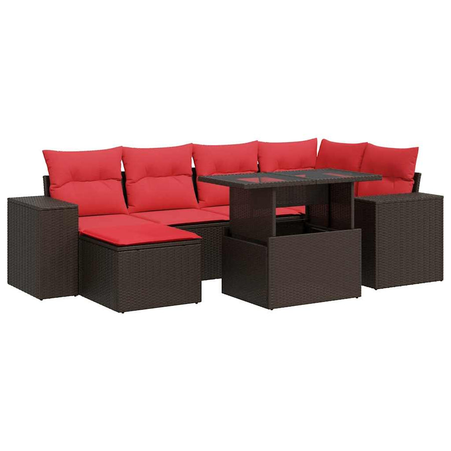 9-delige Loungeset met kussens poly rattan acacia bruin