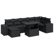 8-delige Loungeset met kussens poly rattan zwart