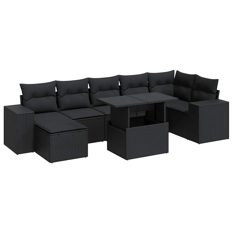 8-delige Loungeset met kussens poly rattan zwart