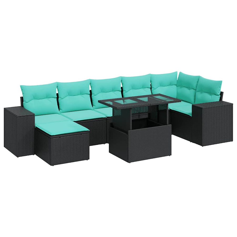 8-delige Loungeset met kussens poly rattan acacia zwart