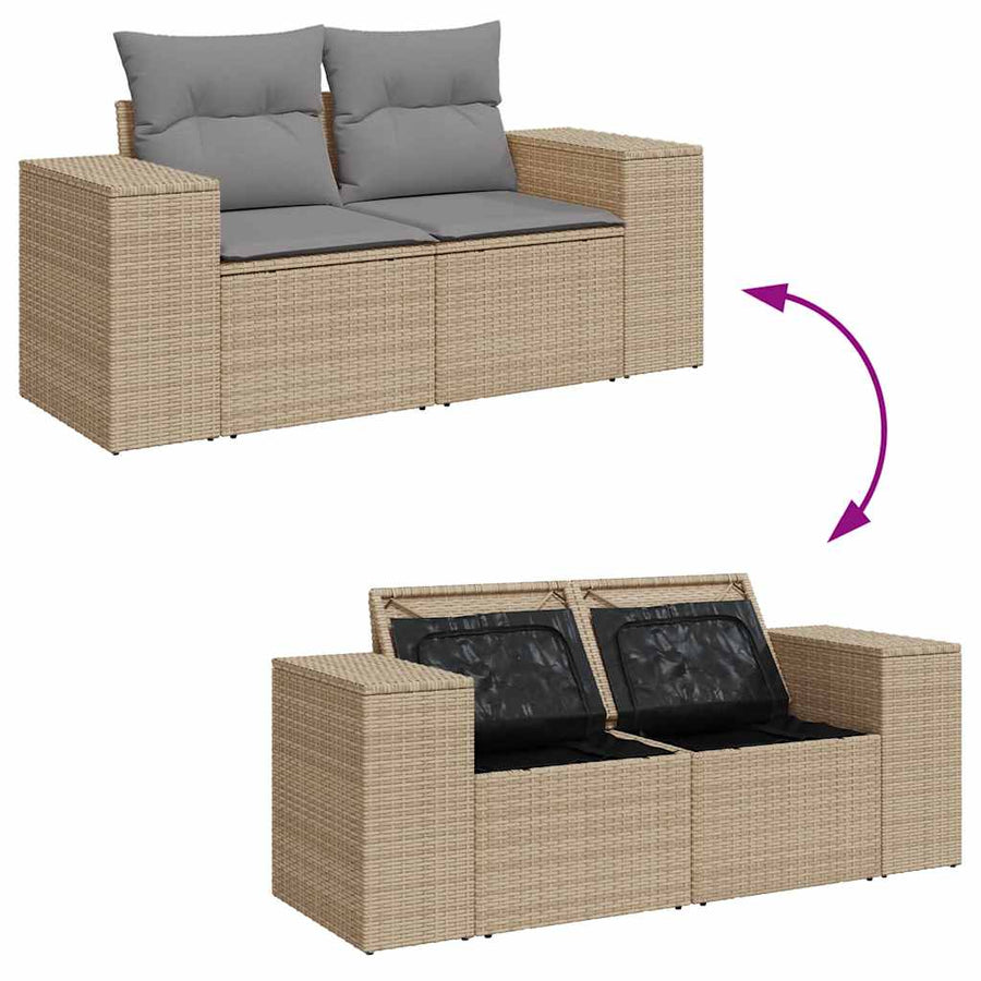 8-delige Loungeset met kussens poly rattan beige