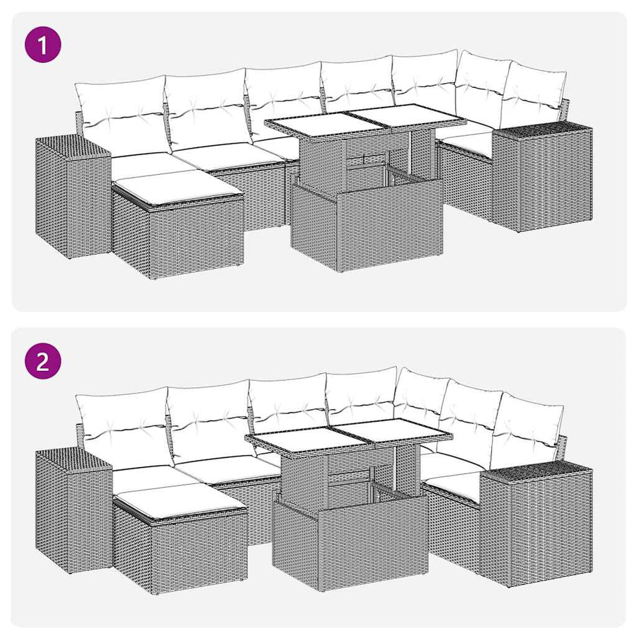 8-delige Loungeset met kussens poly rattan grijs