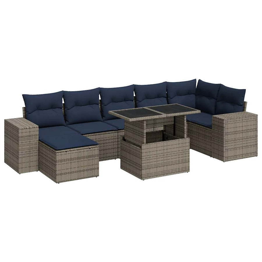 8-delige Loungeset met kussens poly rattan acacia grijs