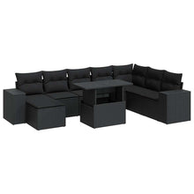 9-delige Loungeset met kussens poly rattan zwart
