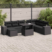 9-piece lounge set with cushions poly rattan black