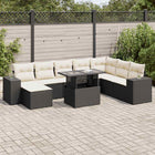 9-delige Loungeset met kussens poly rattan zwart