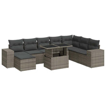 9-delige Loungeset met kussens poly rattan grijs
