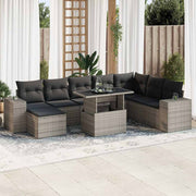 9-piece Loungeset with cushions poly rattan grey