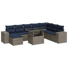 9-delige Loungeset met kussens poly rattan acacia grijs