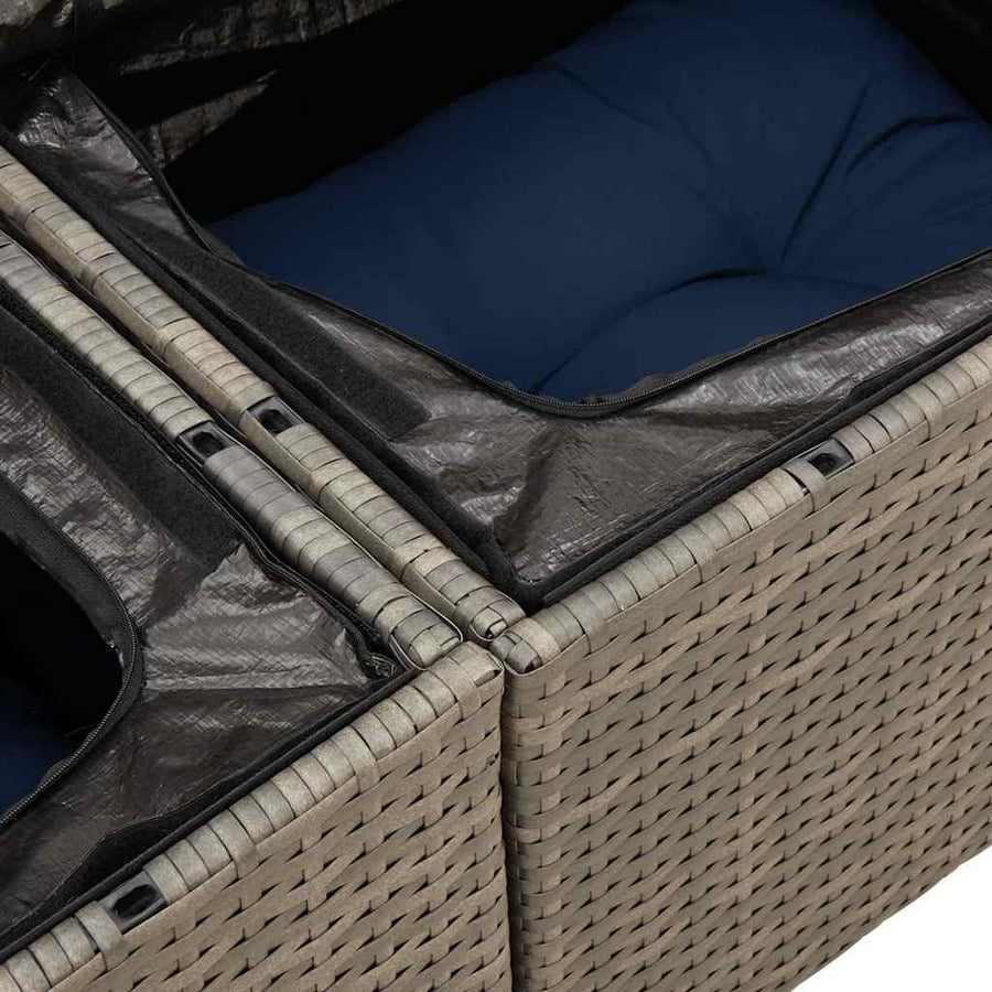 9-delige Loungeset met kussens poly rattan acacia grijs