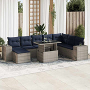 Loungeset 9-delig poly rattan grijs
