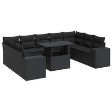 10-delige Loungeset met kussens poly rattan zwart