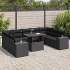 10-delige Loungeset met kussens poly rattan zwart