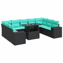 10-delige Loungeset met kussens poly rattan acacia zwart