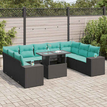 10-delige Loungeset met kussens poly rattan acacia zwart