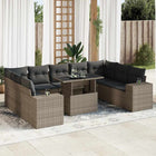 10-delige Loungeset met kussens poly rattan grijs