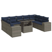 10-delige Loungeset met kussens poly rattan acacia grijs