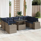 10-piece Lounge Set with Cushions Poly Rattan Acacia Grey