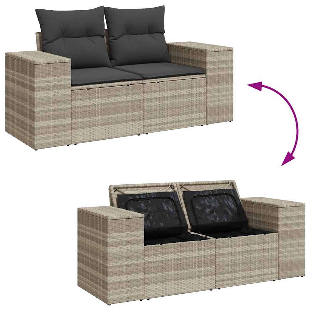 10-delige Loungeset met kussens poly rattan lichtgrijs