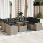 10-delige Loungeset met kussens poly rattan lichtgrijs