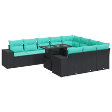 11-delige Loungeset met kussens poly rattan acacia zwart