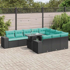 11-piece Loungeset with cushions poly rattan acacia black