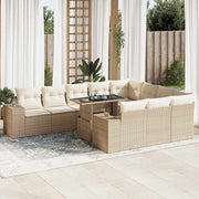 Tuinset poly rattan 11-delig beige met kussens