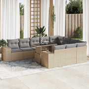 Tuinset 11-delig poly rattan beige met kussens