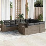 Loungeset poly rattan grijs 11-delig