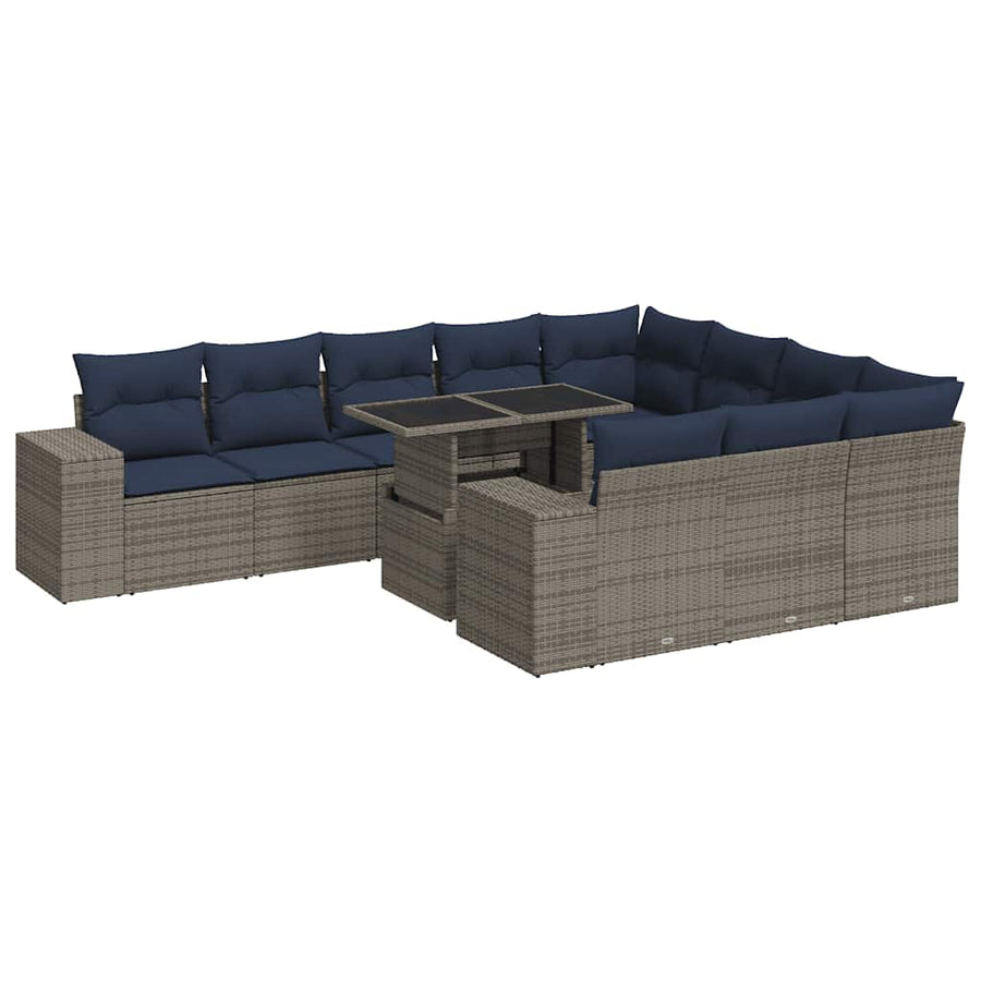 11-delige Loungeset met kussens poly rattan acacia grijs