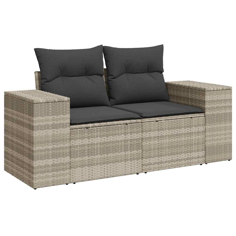 11-delige Loungeset met kussens poly rattan lichtgrijs
