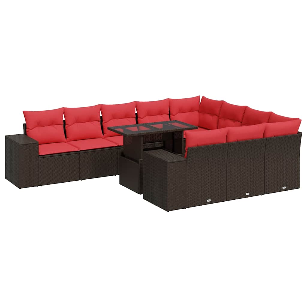 11-delige Loungeset met kussens poly rattan acacia bruin