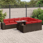 11-piece Lounge Set with Cushions Poly Rattan Acacia Brown