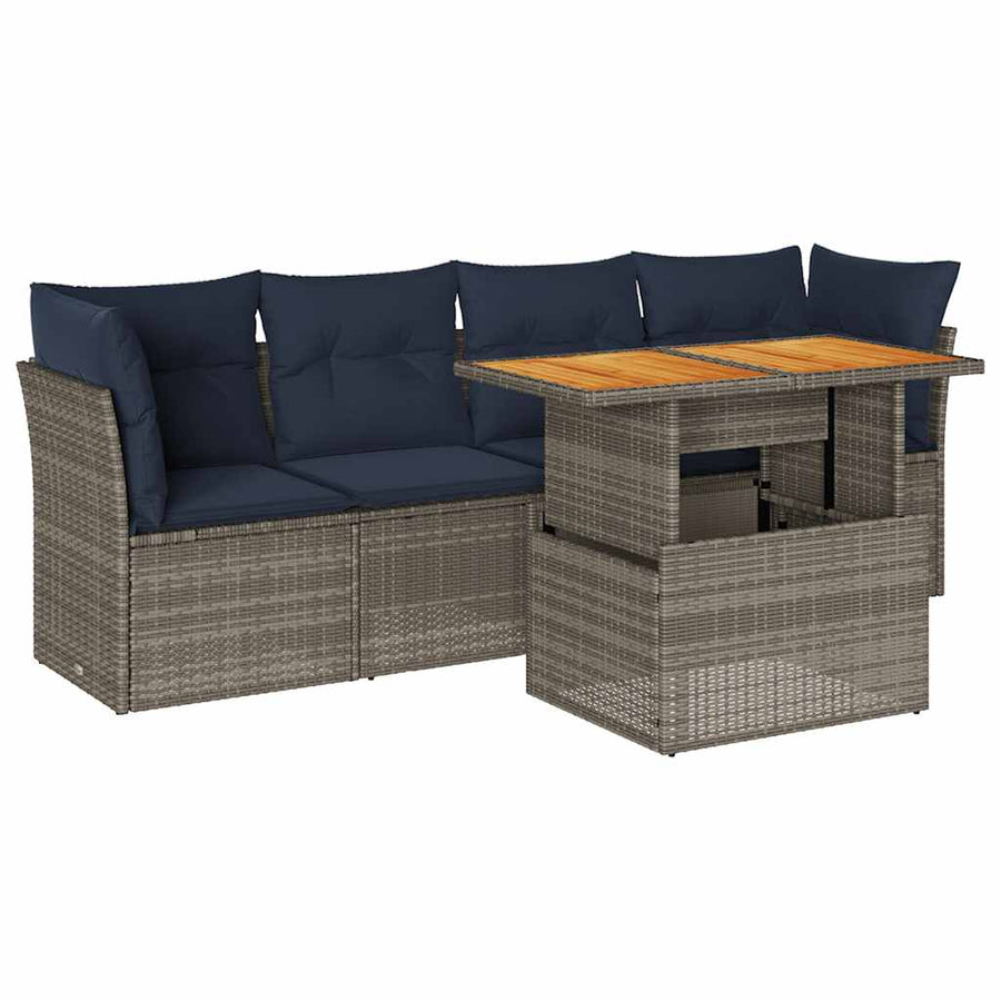 5-Delige Loungeset Met Kussens Poly Rattan 1 Grijs