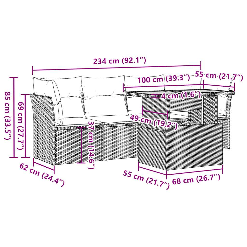 5-Delige Loungeset Met Kussens Poly Rattan 1 Grijs