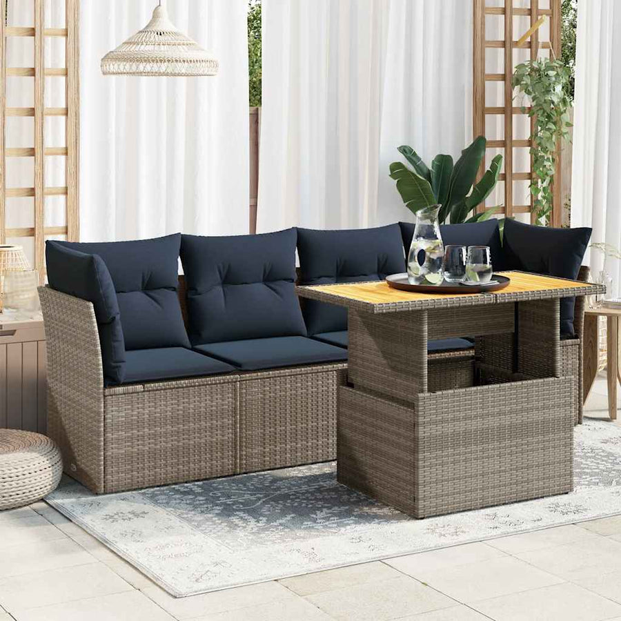 5-Delige Loungeset Met Kussens Poly Rattan 1 Grijs