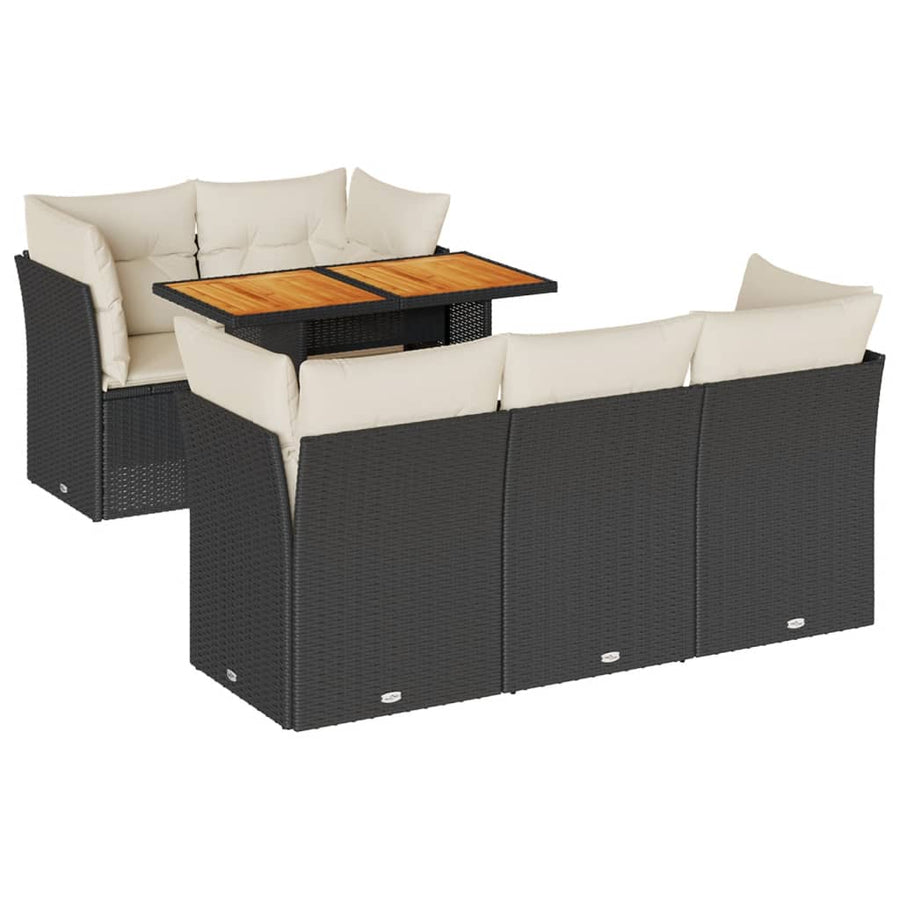 6-delige Loungeset met kussens poly rattan zwart